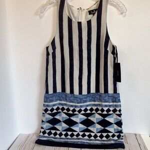 Lulus “Multitask Queen” Ivory & Blue Print Shift Dress Women’s XS. NWT